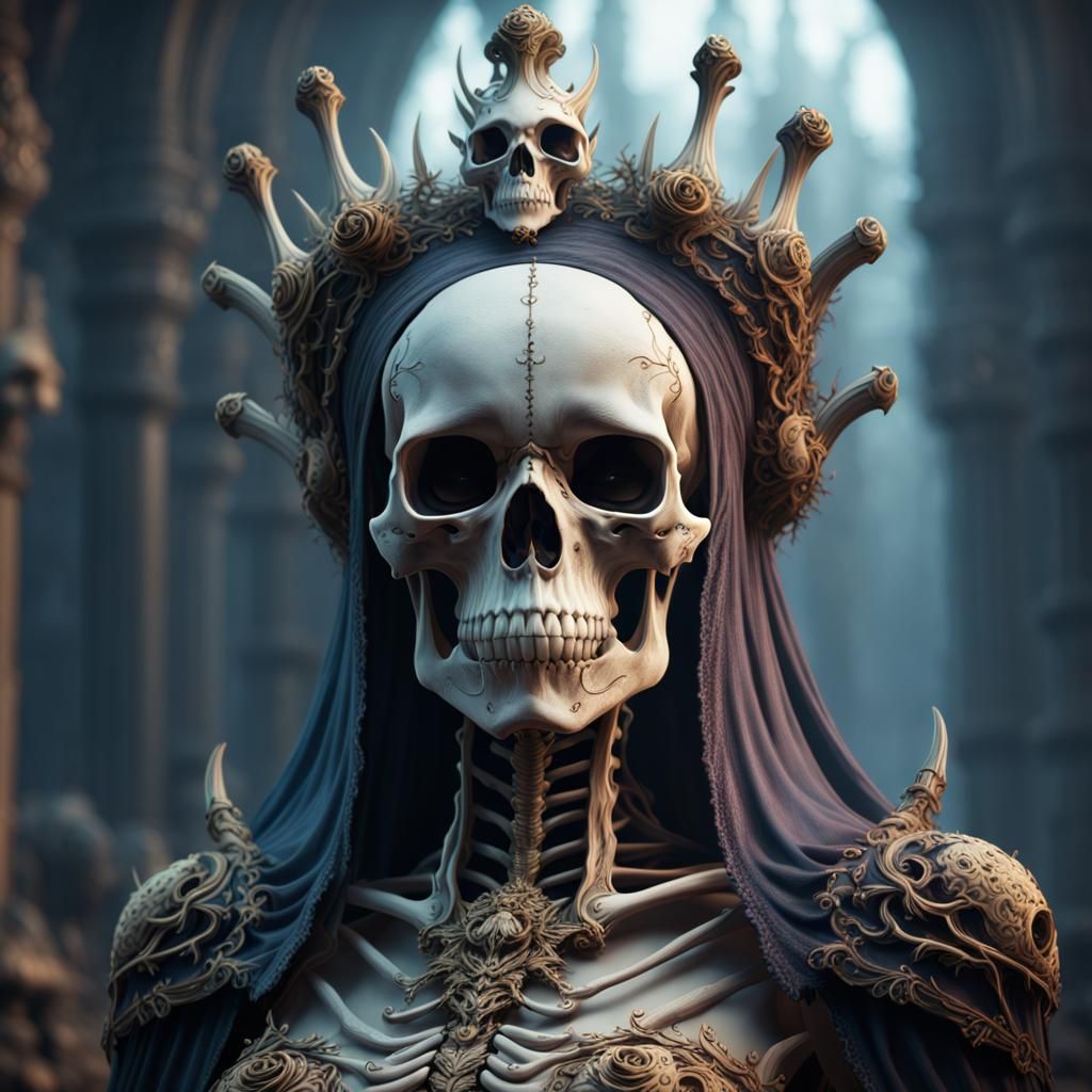 Intricate Bone Queen Skull Matte Painting