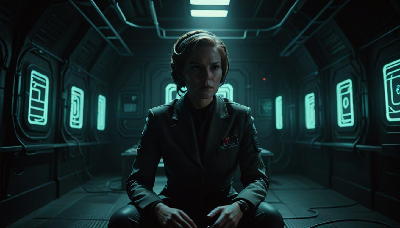 Female Agent Defies Alien Interrogators in Noir Chamber