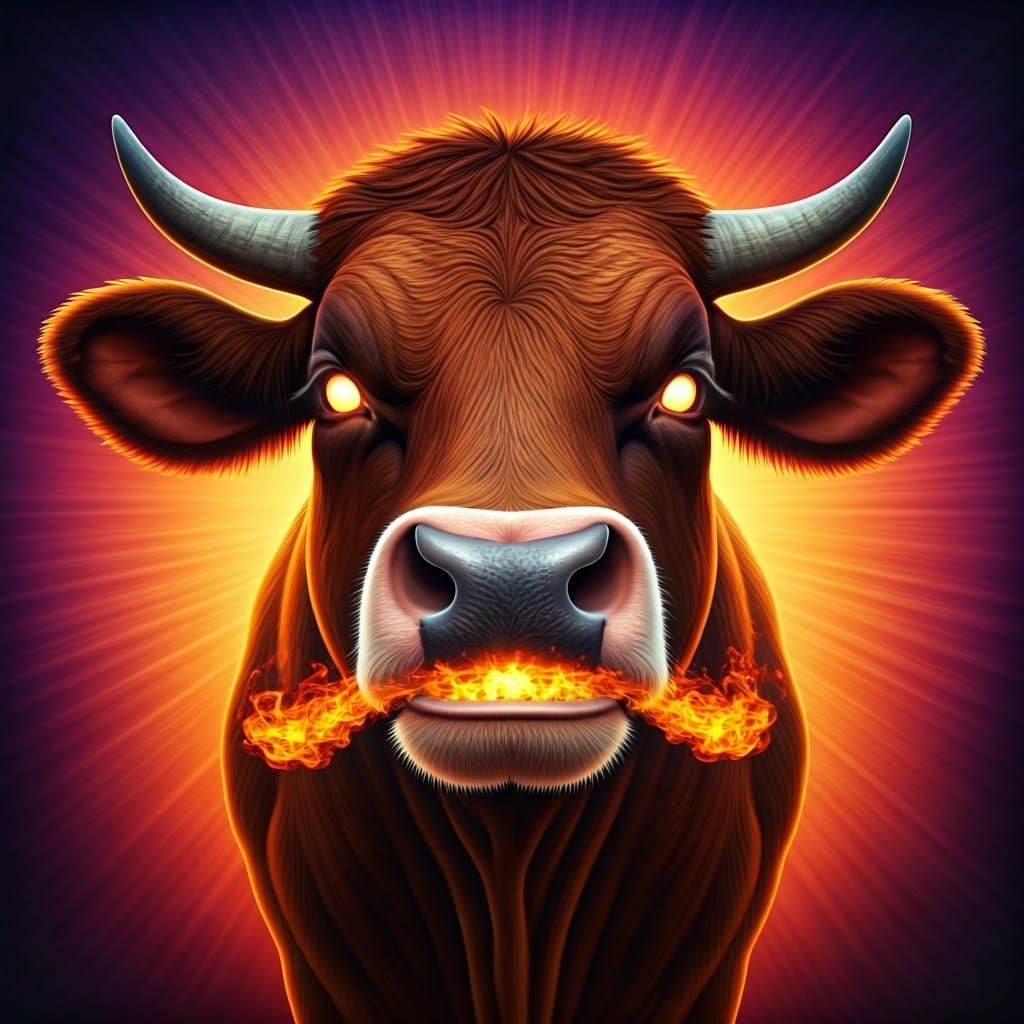Fiery Cow in a Pixar-Inspired 3D Render