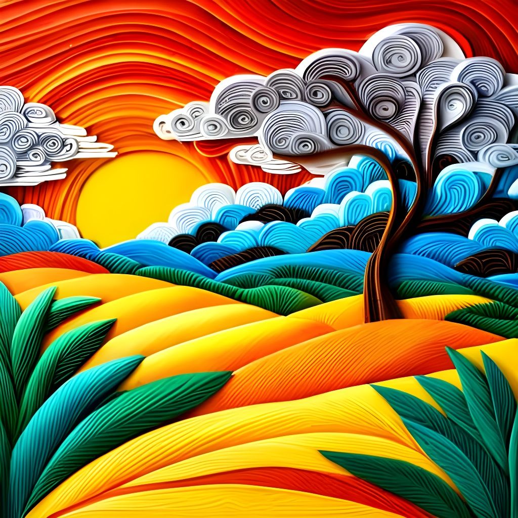 African Sunrise Landscape in Paper Quilling Style