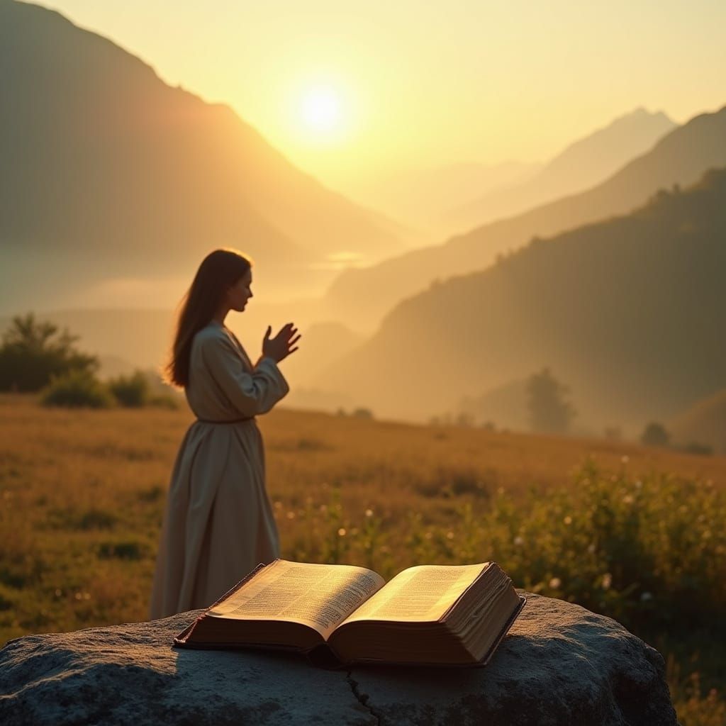 Surreal Landscape of Prayerful Serenity in Soft Morning Ligh...