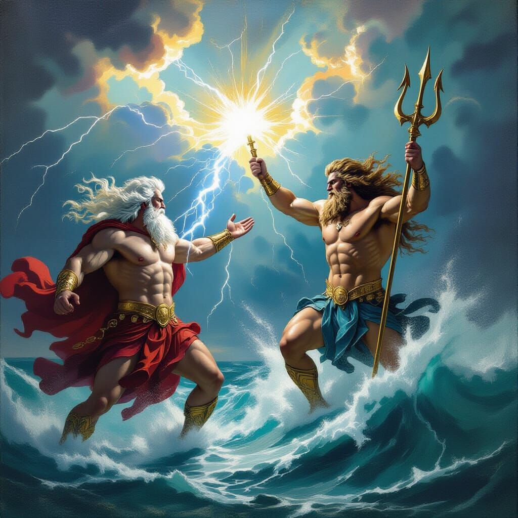Zeus and Poseidon in Dramatic Baroque Style