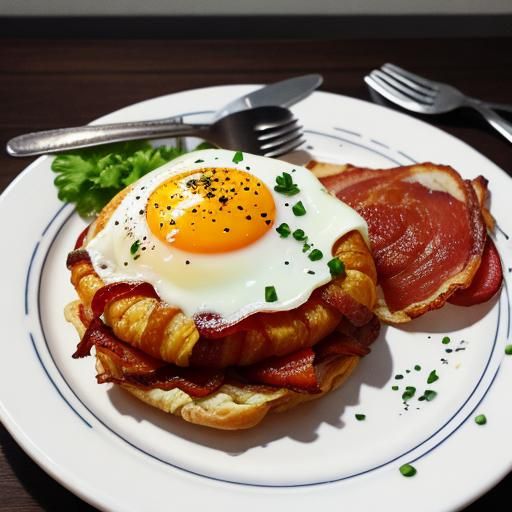 Delicious Bacon and Egg Croissant Breakfast