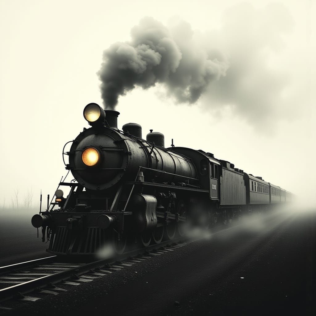 Steam Train Emerges from Darkness into Light