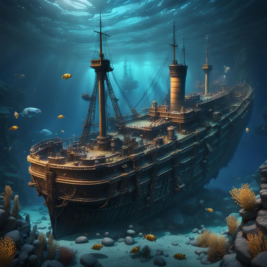 Titanic Underwater Shipwreck: Detailed Matte Painting