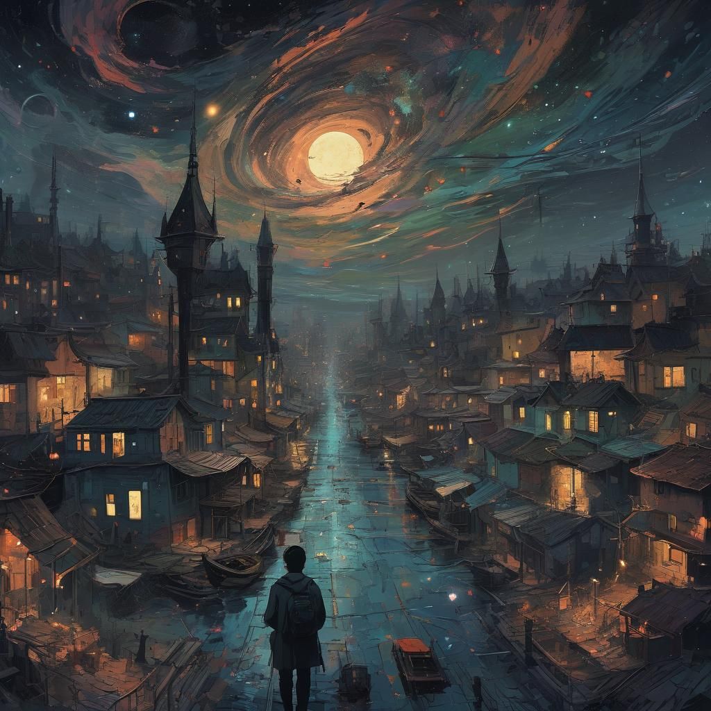 Intertwined Souls: Starry Night Abstract Expressionism