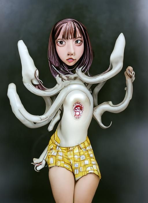 Grotesque Octopus Girl in Ero Guro Manga Style
