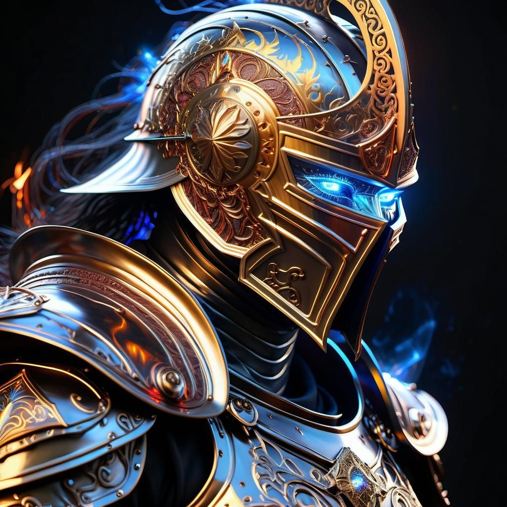 Demonic Cyborg Knight in Gothic Iridescent Style