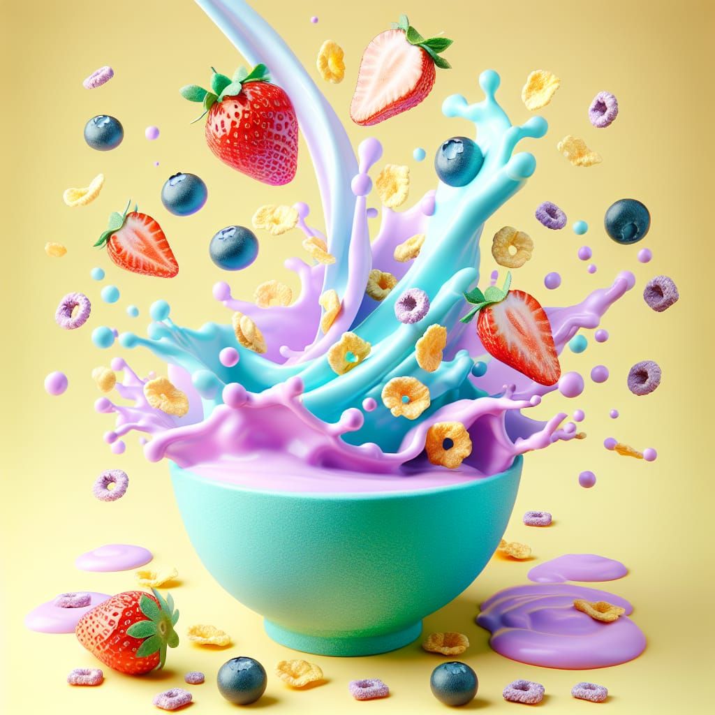 Pastel Yogurt Splash with Berries and Cornflakes