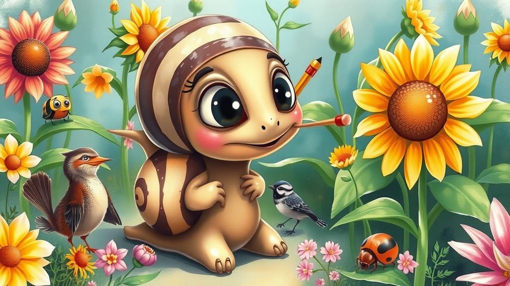 Whimsical Garden Detective in a Striped Shell