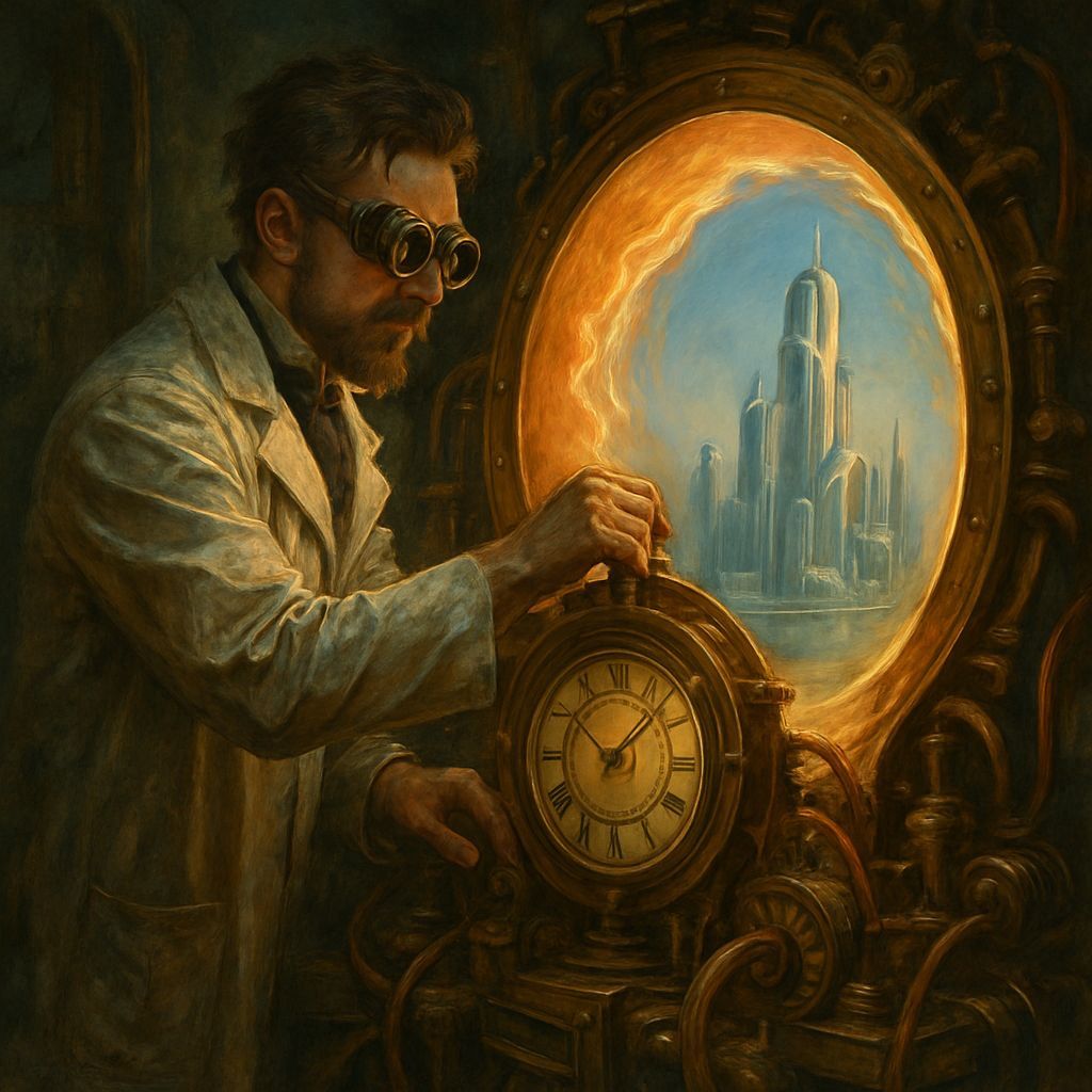 Victorian Inventor Opens Portal to Future, Steampunk Art