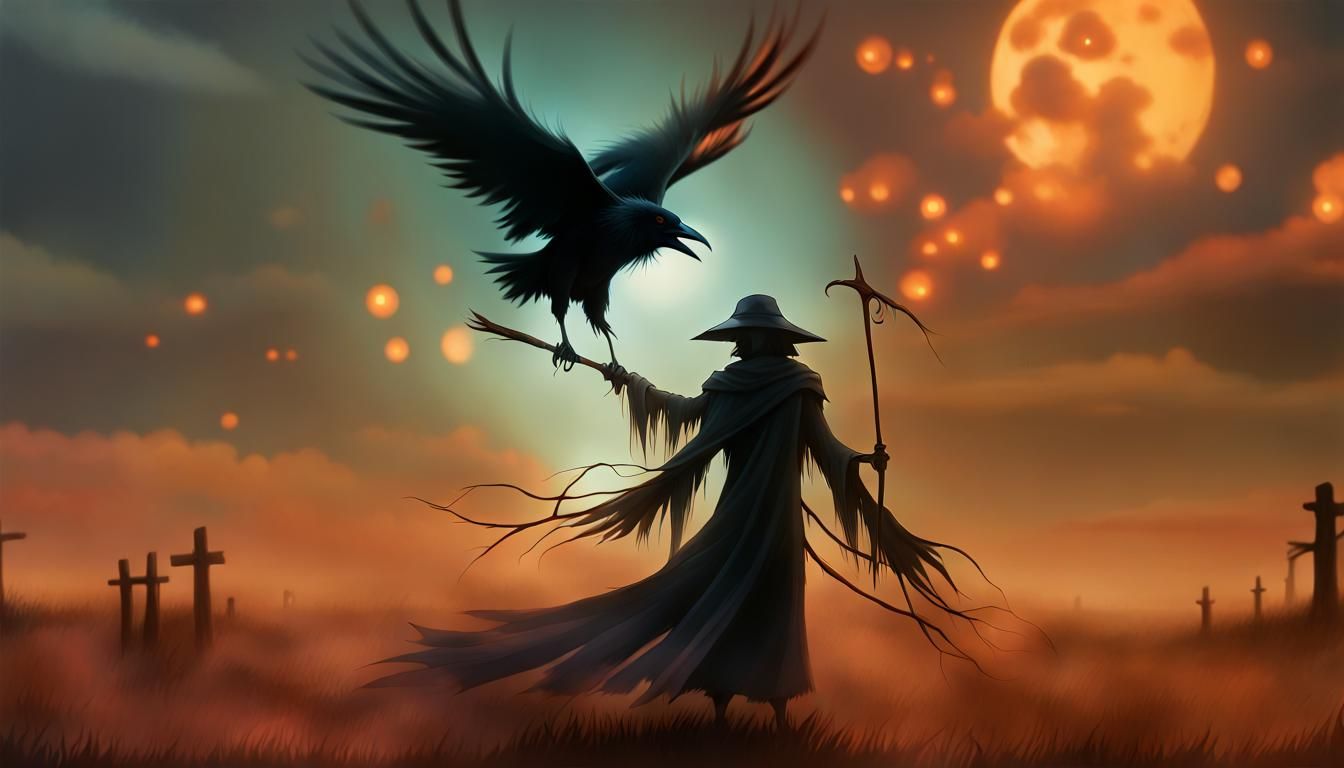Crow Reaper Escorting Souls: Cinematic Digital Painting