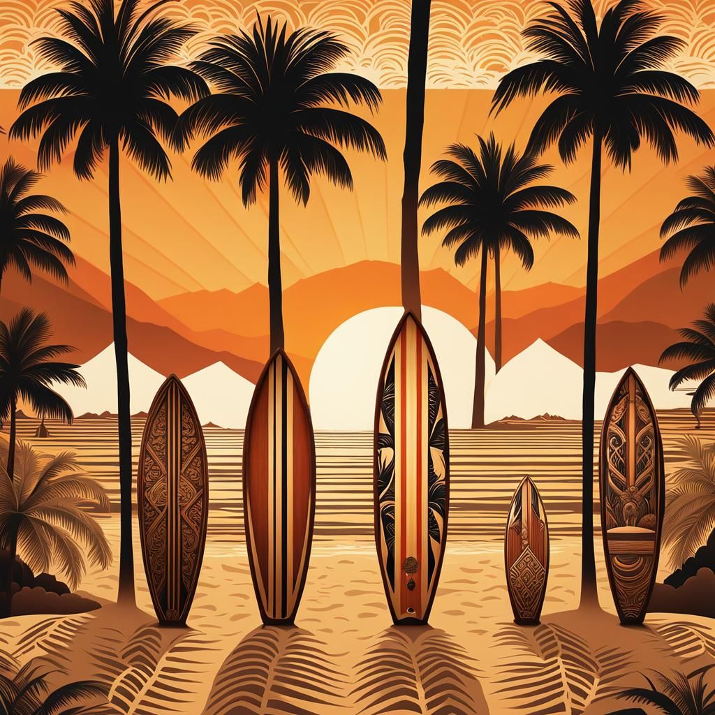 Polynesian Longboards at Sunset: Vintage Style