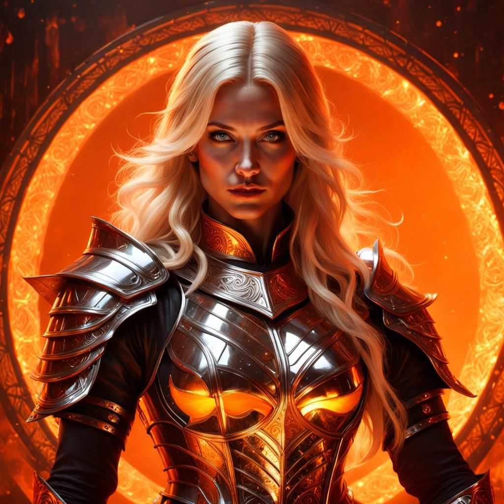 Chrome Armored Witch Casting Spell in Dark Fantasy