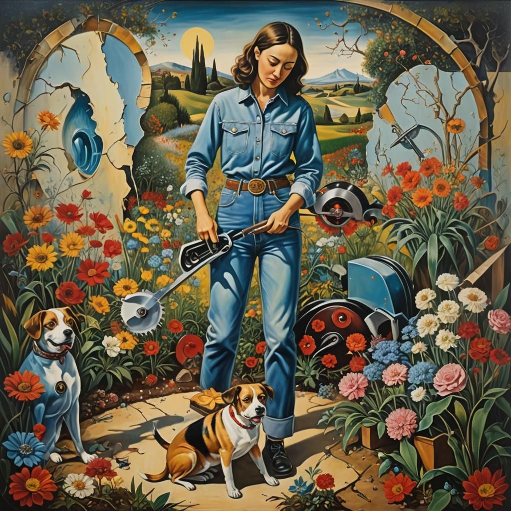 Surreal Garden: Woman with Saw, Dali Style