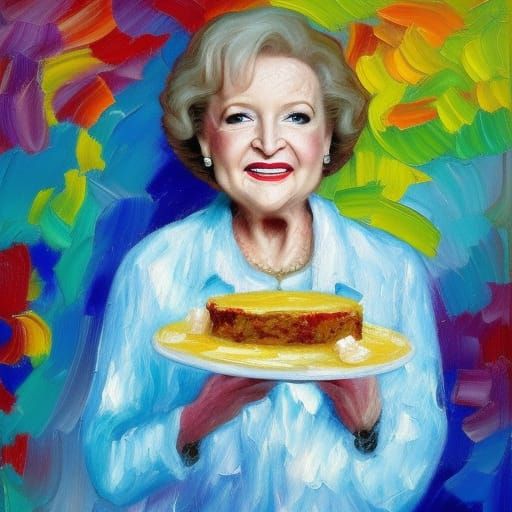 Betty White in Heaven: An Expressionist Oil Painting