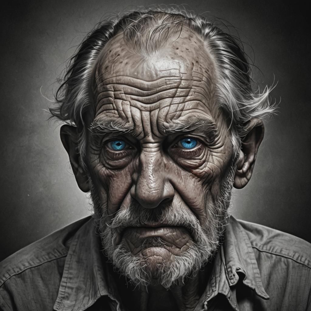 Contemplative Old Man Portrait in Black and White