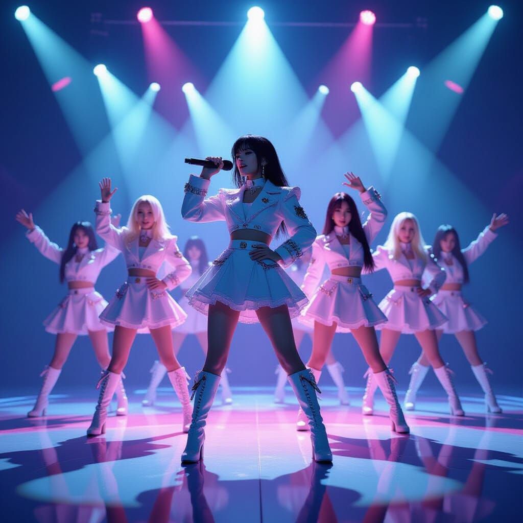 Vibrant K-Pop Group Performs Live in Realistic Anime Style