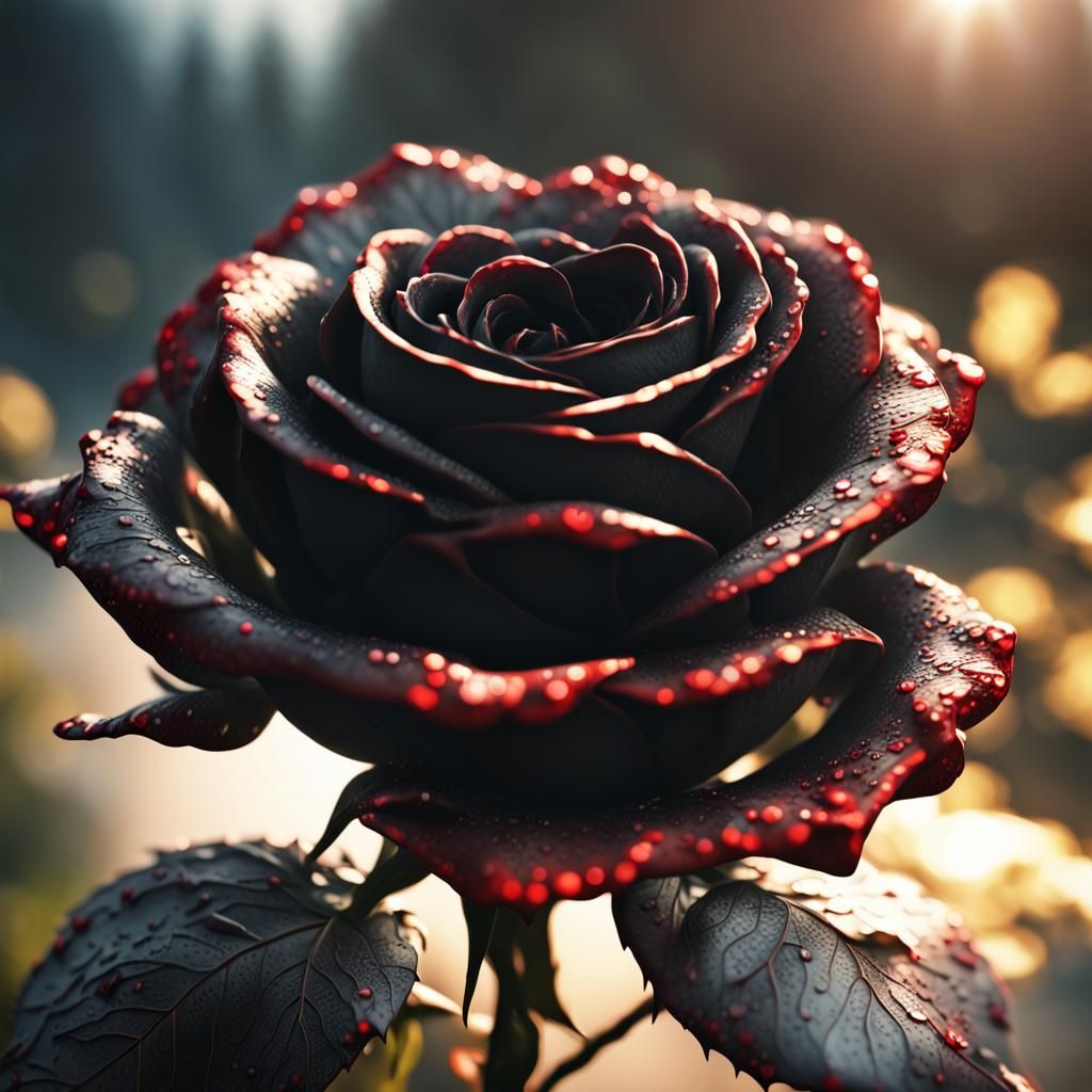 Striking Close-Up of a Black Rose in Matte Painting Style