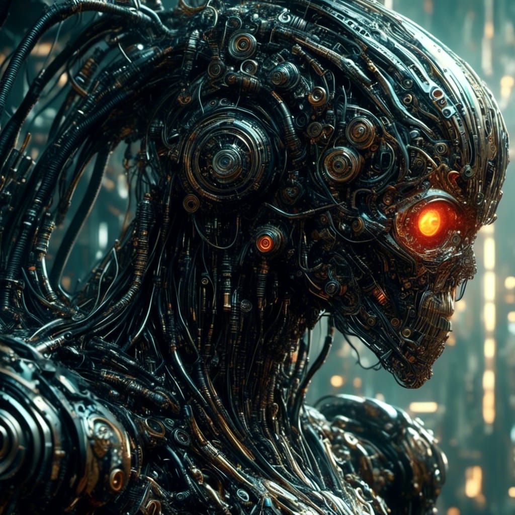 Terrifying Cybernetic Monstrosity in Cyberpunk Style