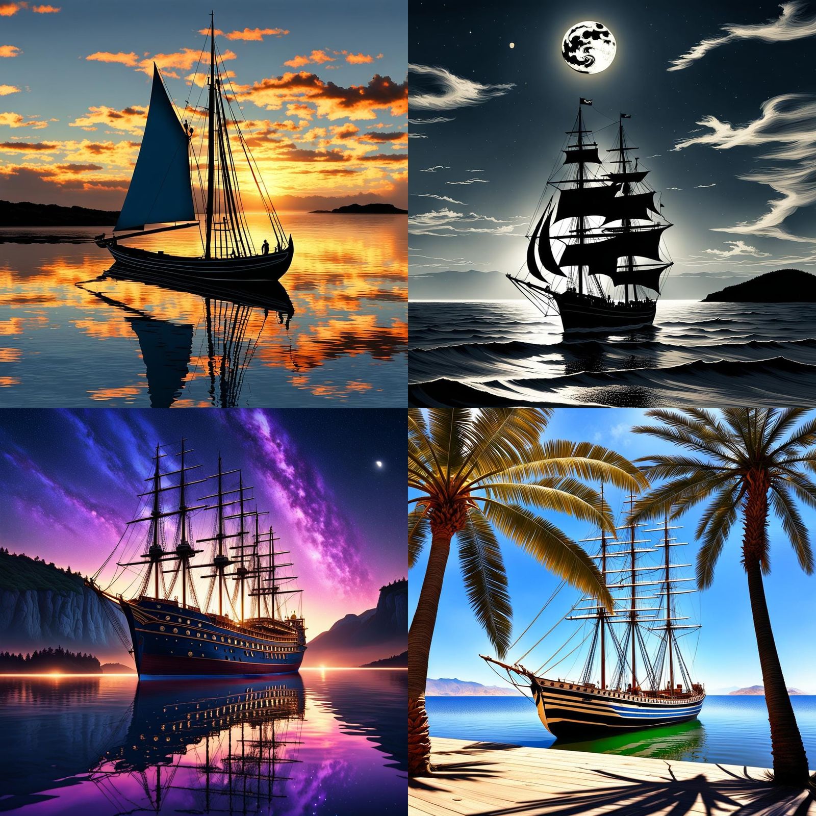 Majestic Ship Sails Under Starry Sky