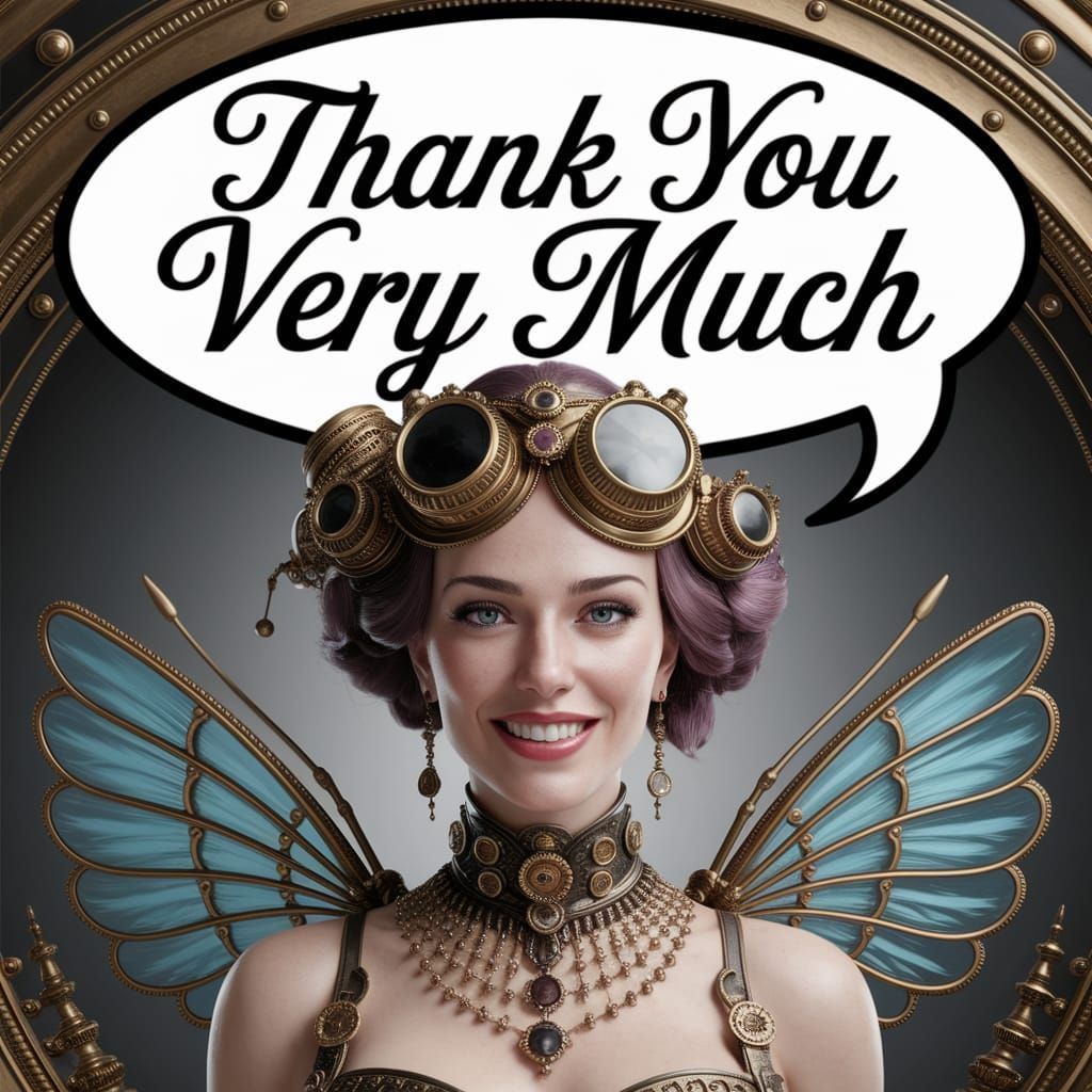 Steampunk Woman Expressing Gratitude with Radiant Smile