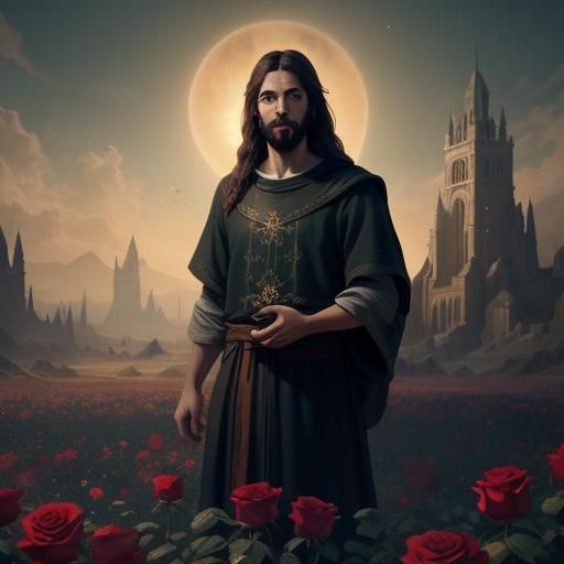 Jesus Holding Earth with Roses: Fantasy Art