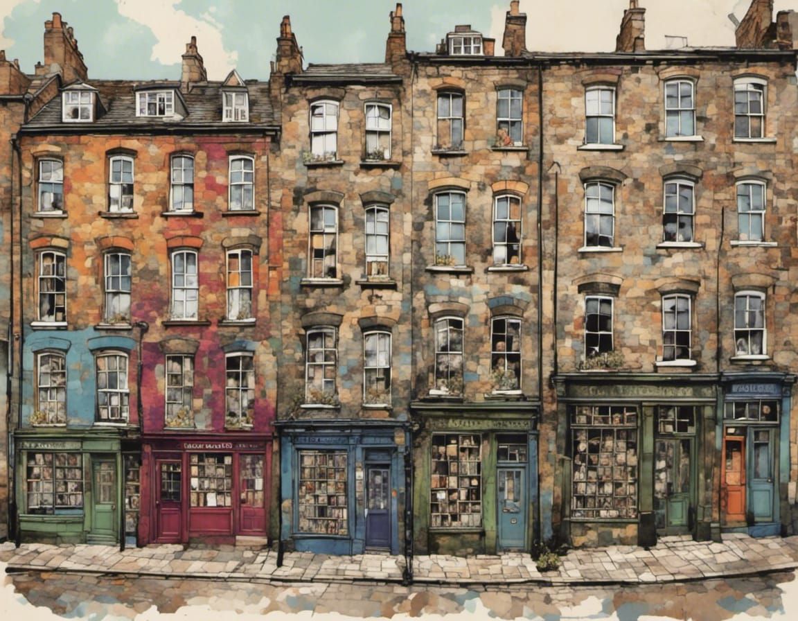 European City Street with Stone Buildings in Illustration St...