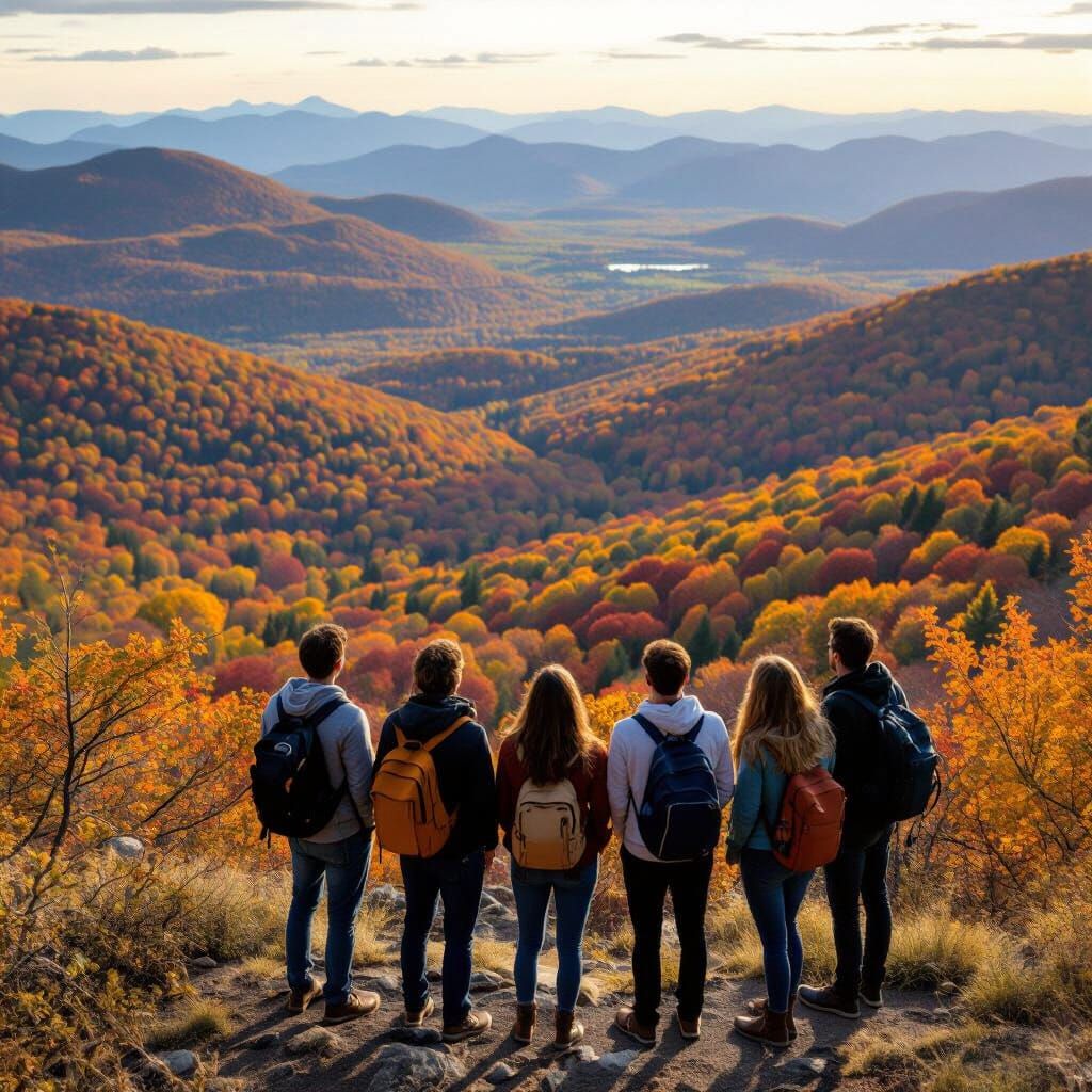 College Students Enjoy Autumn Mountain Vista