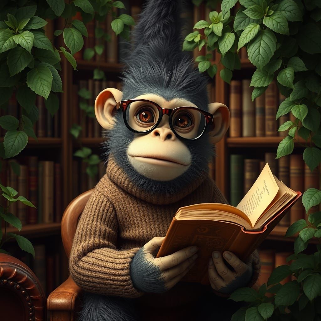 Monkey Reader in Beatrix Potter Style
