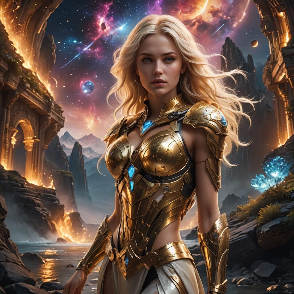 Sensual Blonde Plaedian in Illuminated Space, Detailed Art