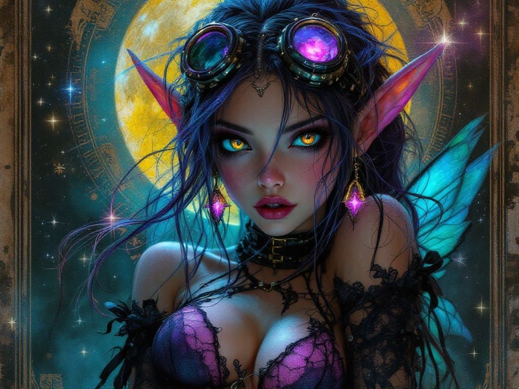 Ethereal Tankpunk Fairy Radiates Magic in Moonlit Glitter