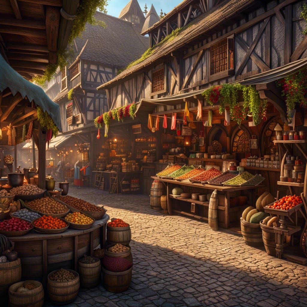 Fantasy Medieval Market in Hyperdetailed 8K Resolution