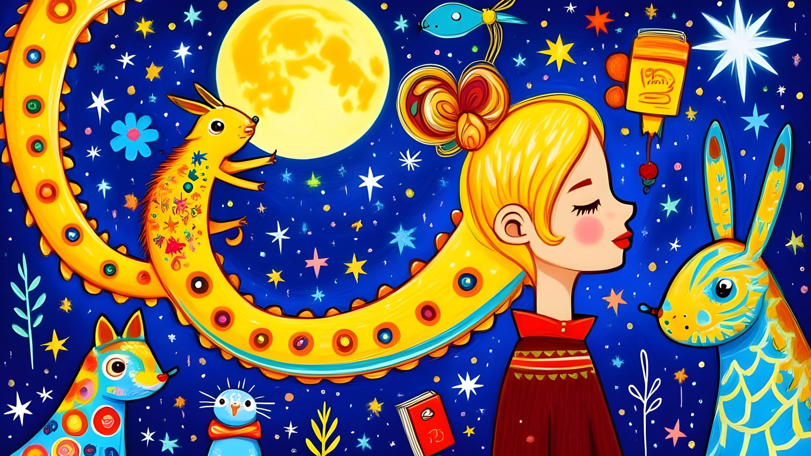 Whimsical Creature Under a Cosmic Moon