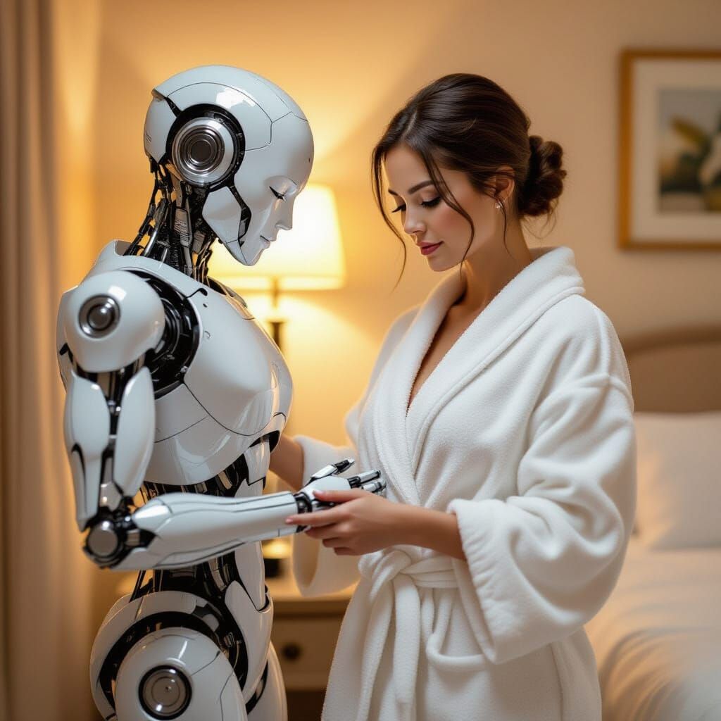Biomechanical Robot Assists Woman In Removing Robe