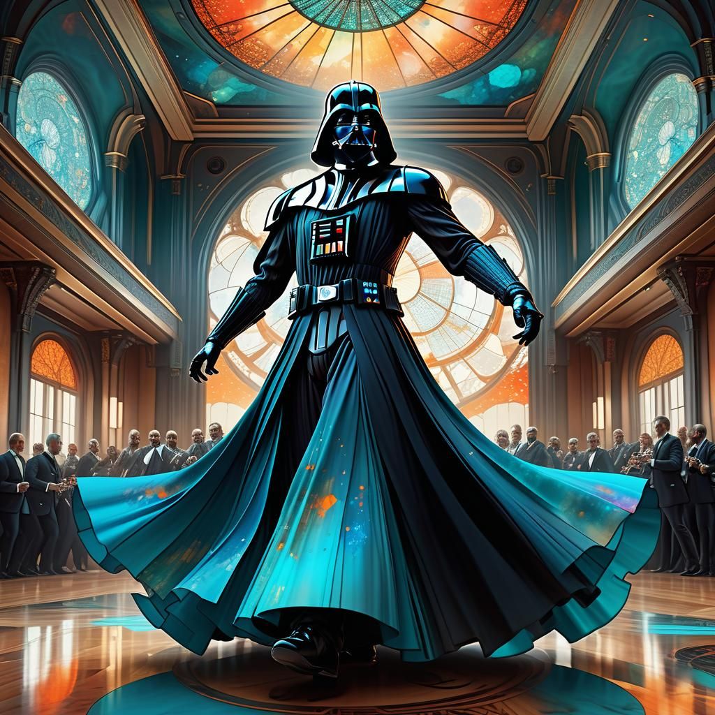 Darth Vader Arabesque in Ballroom, Alcohol Ink Style