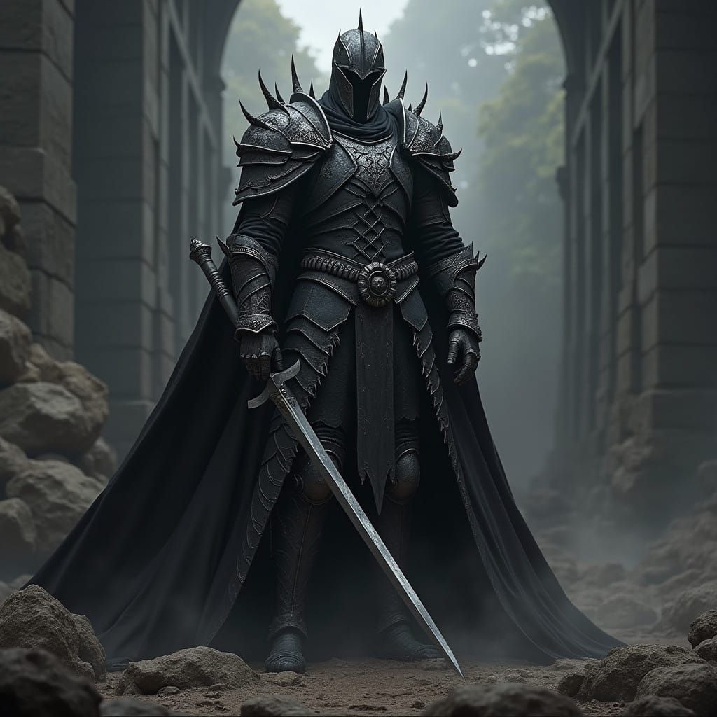 Gigantic Dark Souls Warrior in Epic Dark Fantasy Battle Scen...