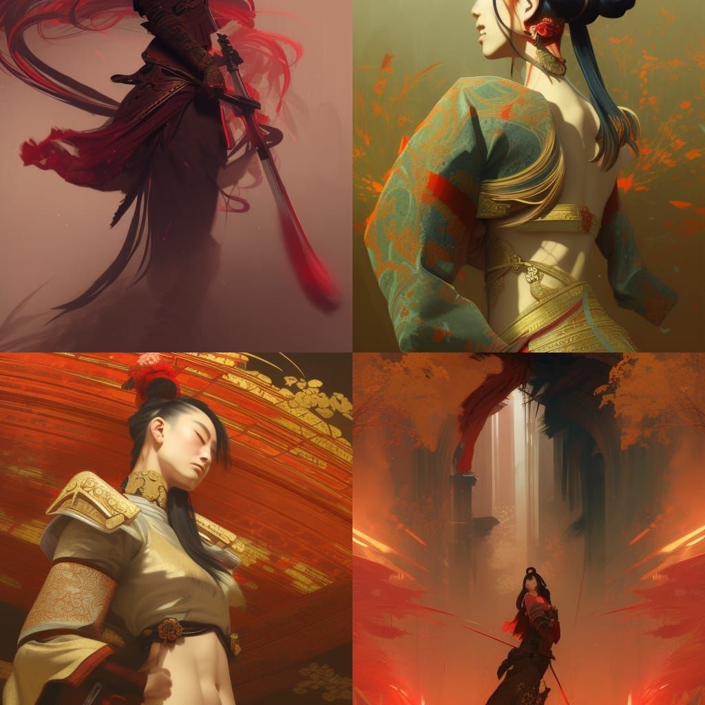 Tomoe Gozen: Dark Fantasy Art Nouveau Portrait