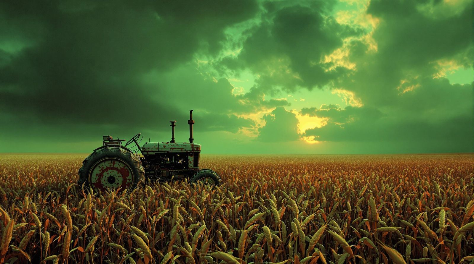 Post-Apocalyptic Tractor in Fading Light