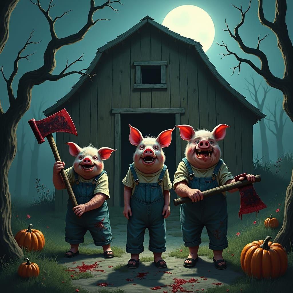 Demonic Three Little Pigs on Halloween Night