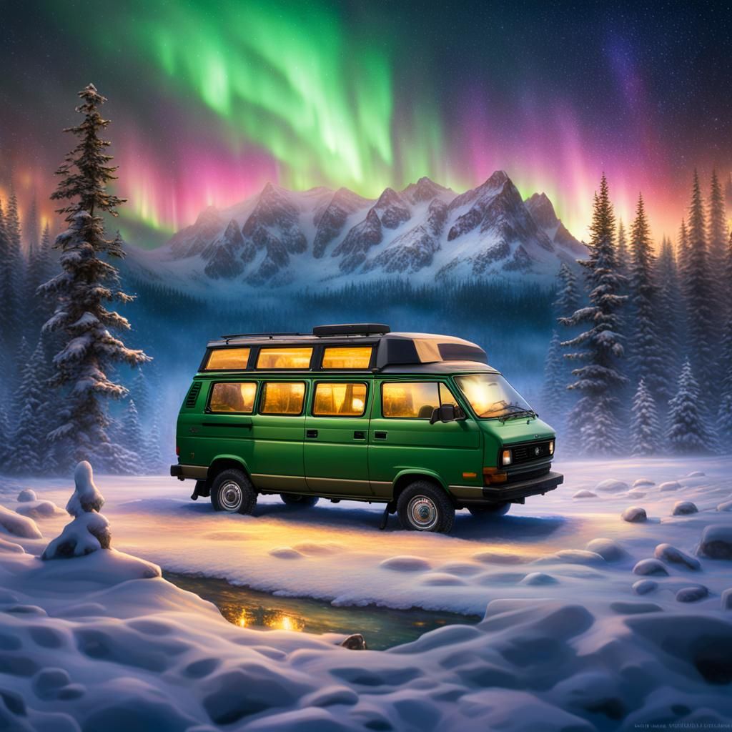 Vanagon T3 Syncro Under Northern Lights: Fantasy Photography