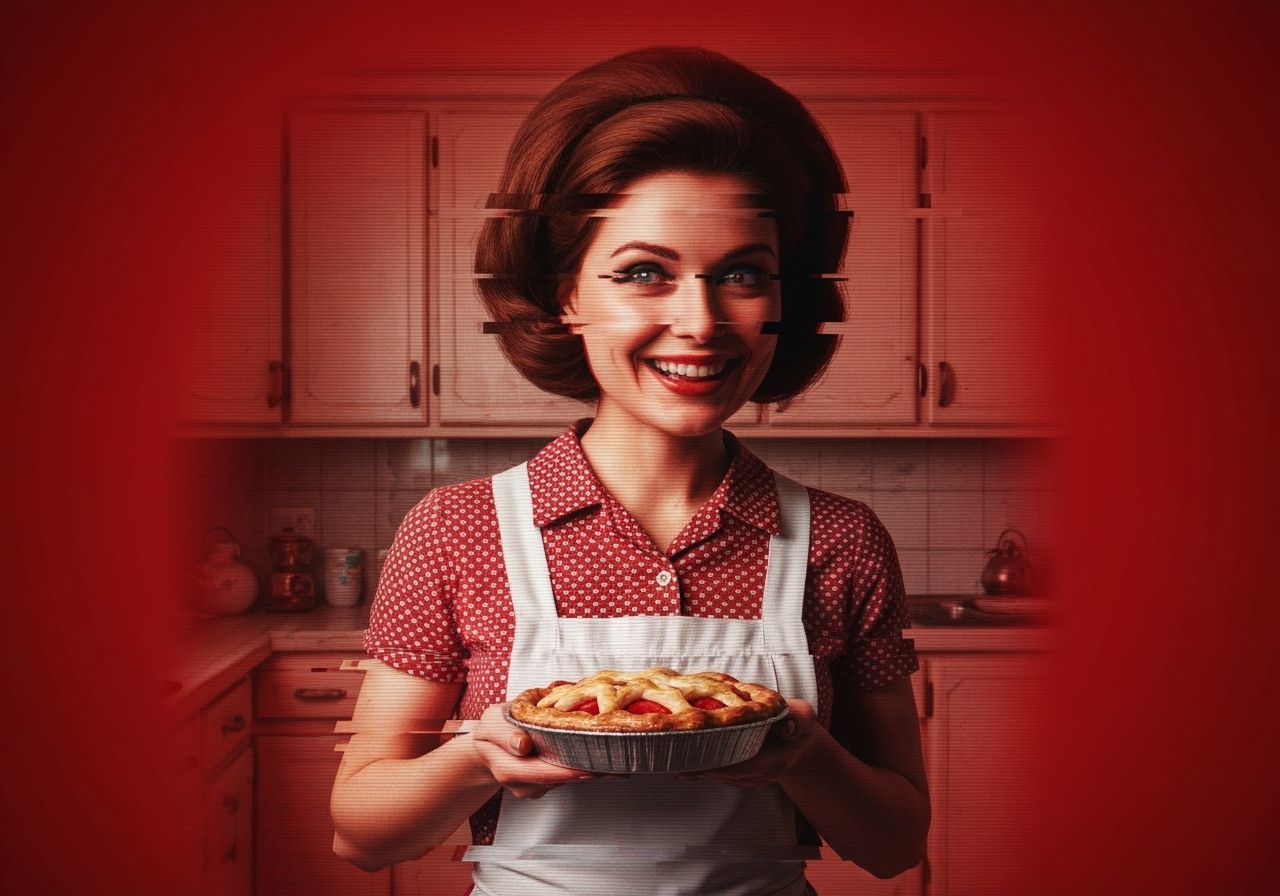 Glitched 60s Housewife Portrait in Glitchcore Style