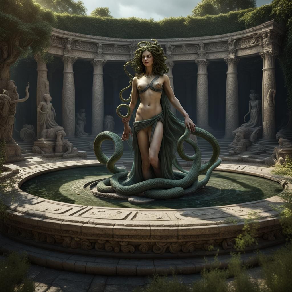 Medusa in a Greek Garden: Dark Fantasy Art