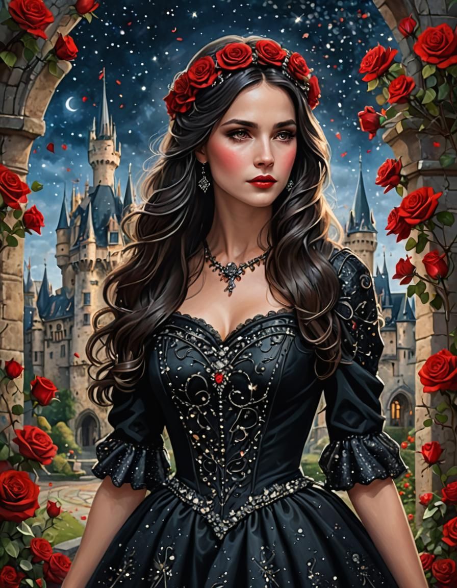 Fairy Lady with Long Black Hair and Star Dress
