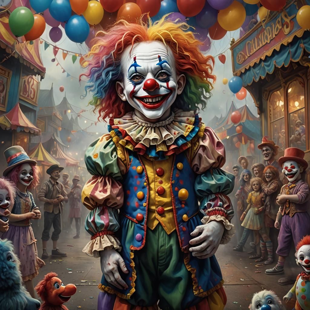 Hyper-Realistic 3D Image of a Child Clown at Carnival