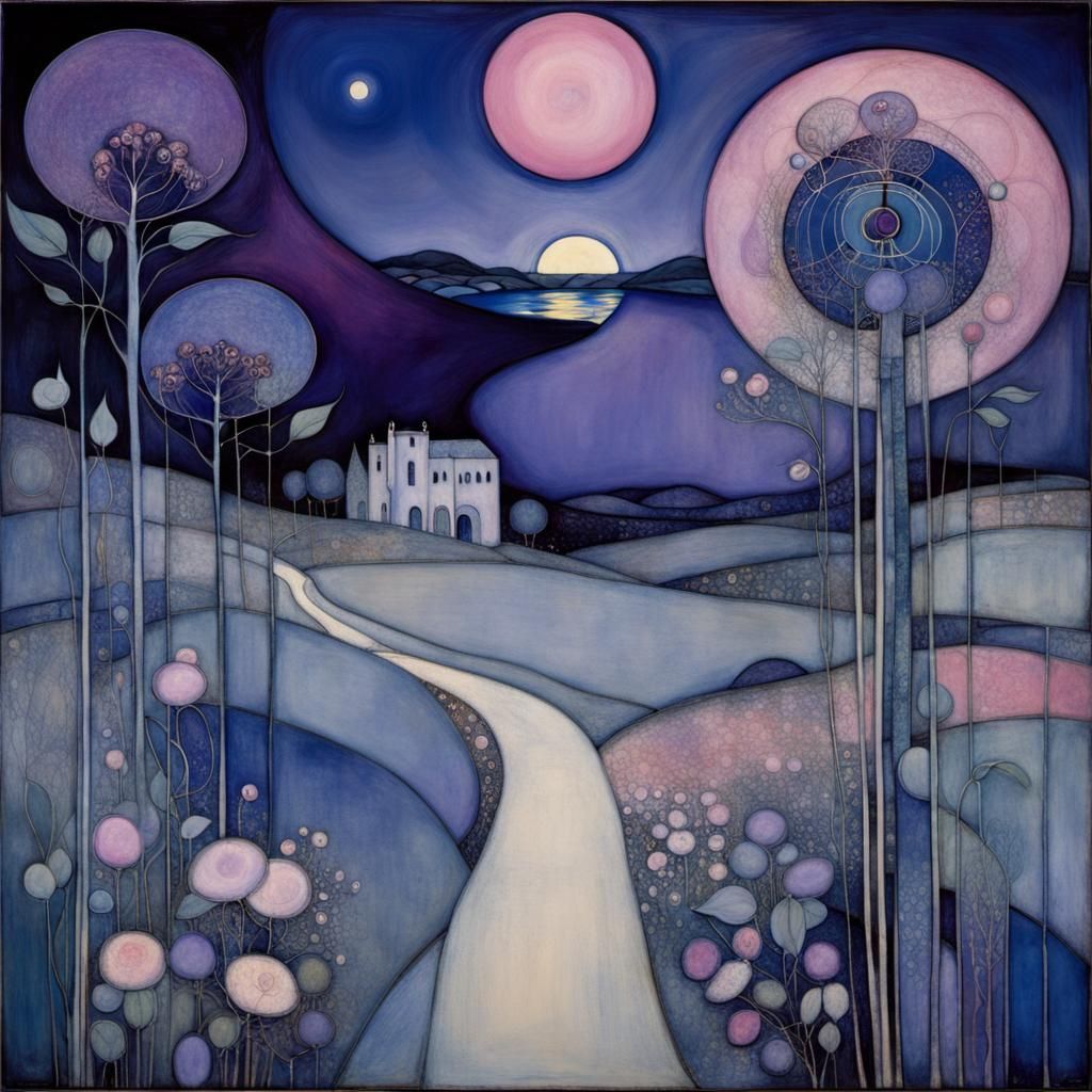 Noctilucent Landscape in Art Nouveau Style
