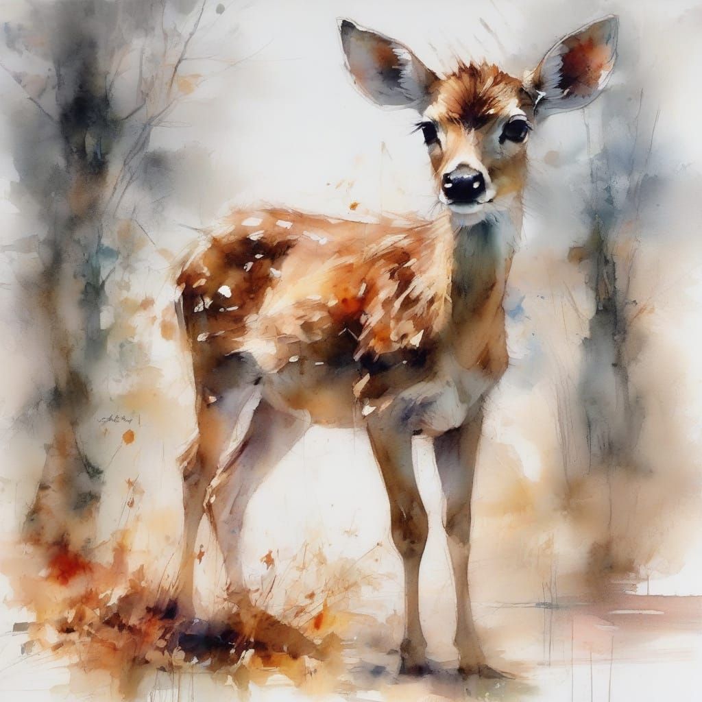 Tiny Fawn on Autumn Forest Path