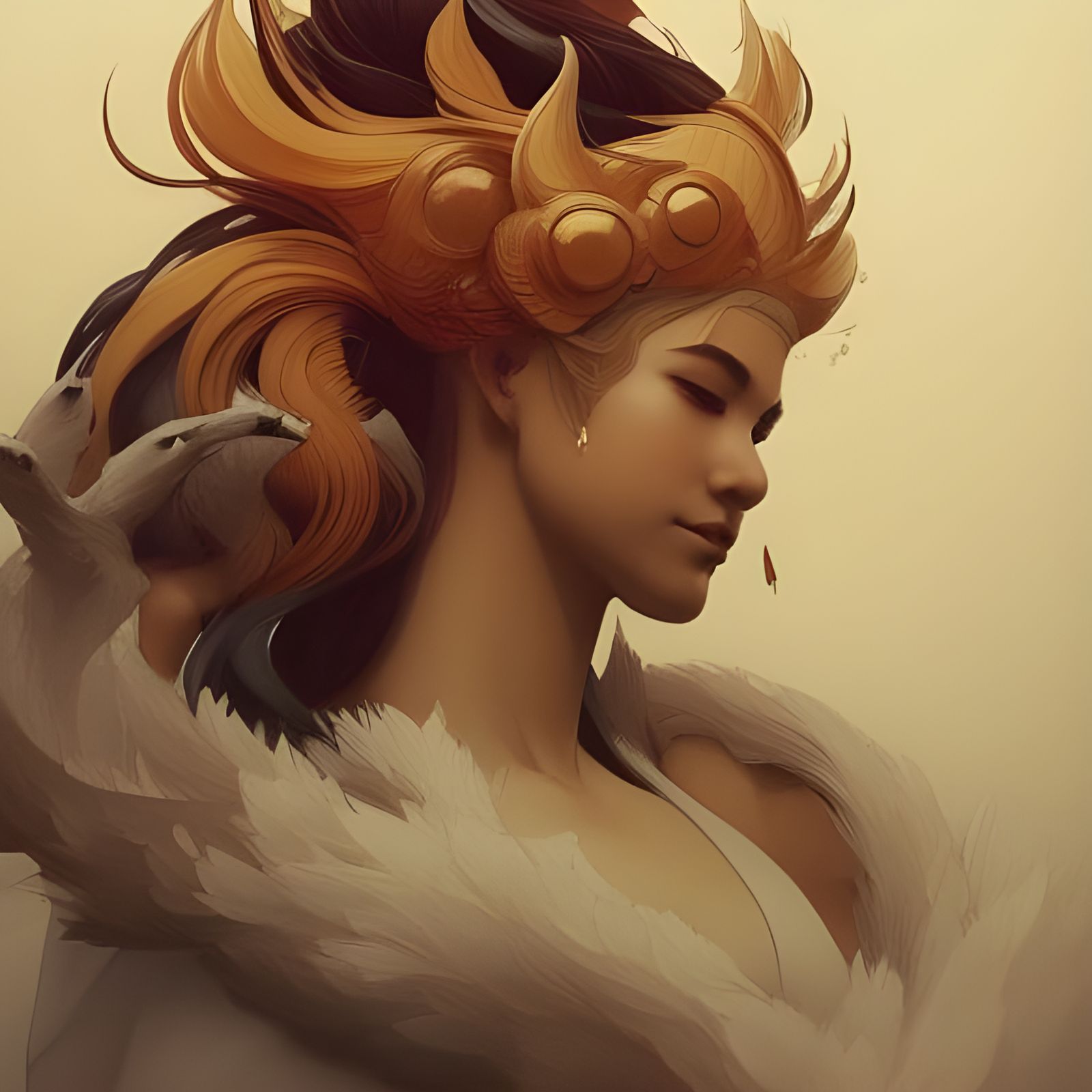 Detailed Kitsune Portrait in Art Nouveau Style