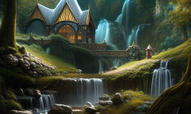 Detailed Rivendell Scenery with Stream and Treasure