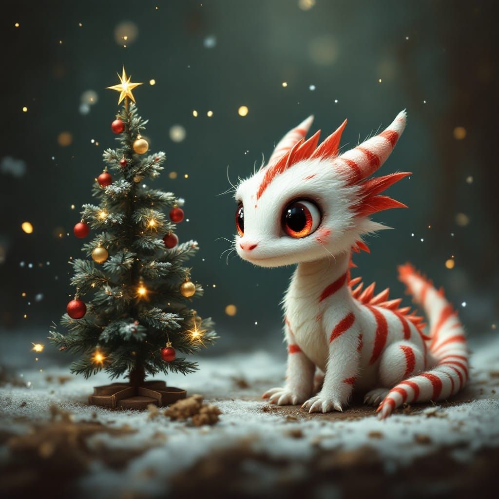 Whimsical Christmas Dragon with Longing Eyes